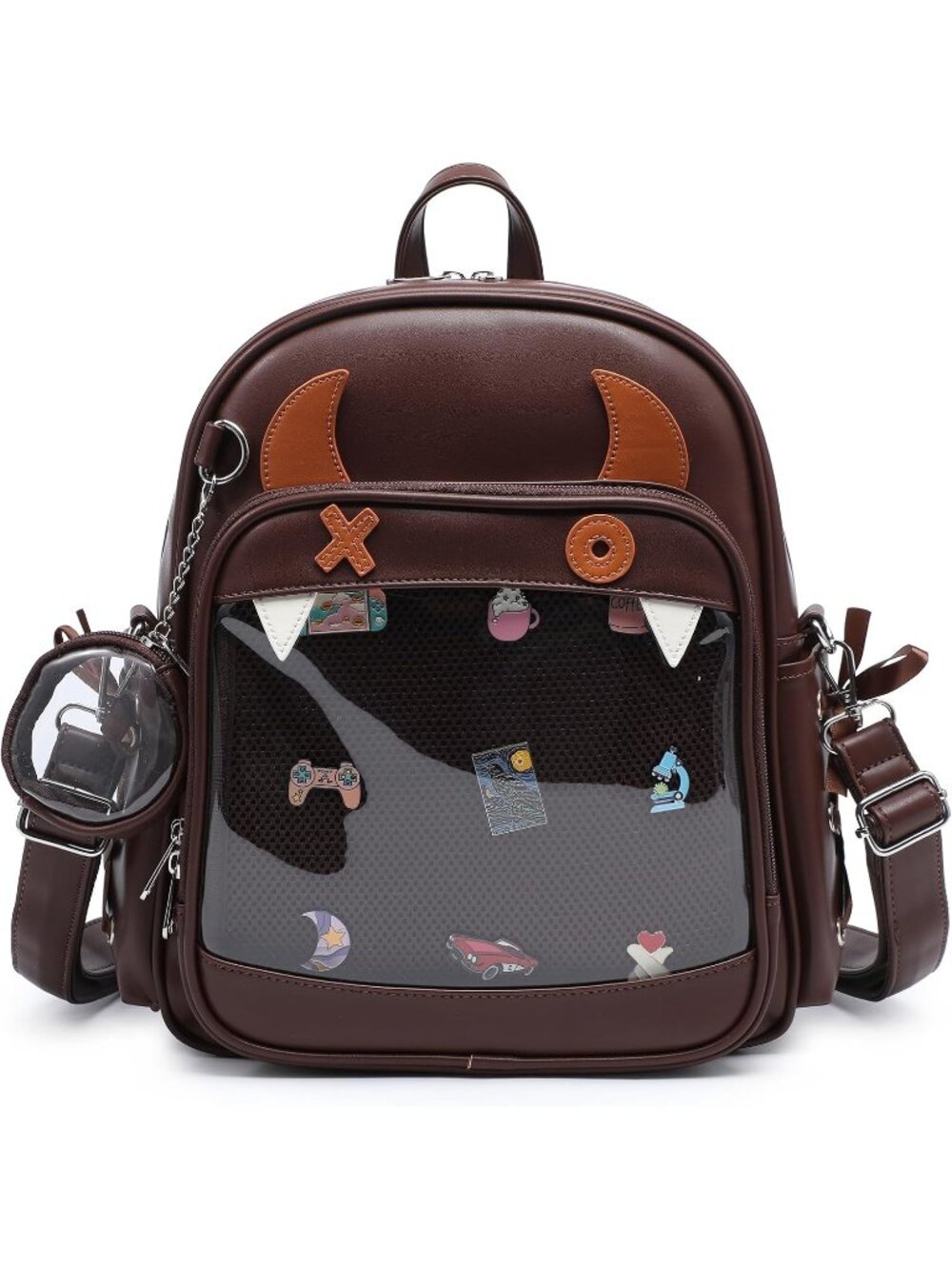 🎃Brown Devil Halloween Ita Backpack Crossbody Purse For Gothic Anime PU Leather